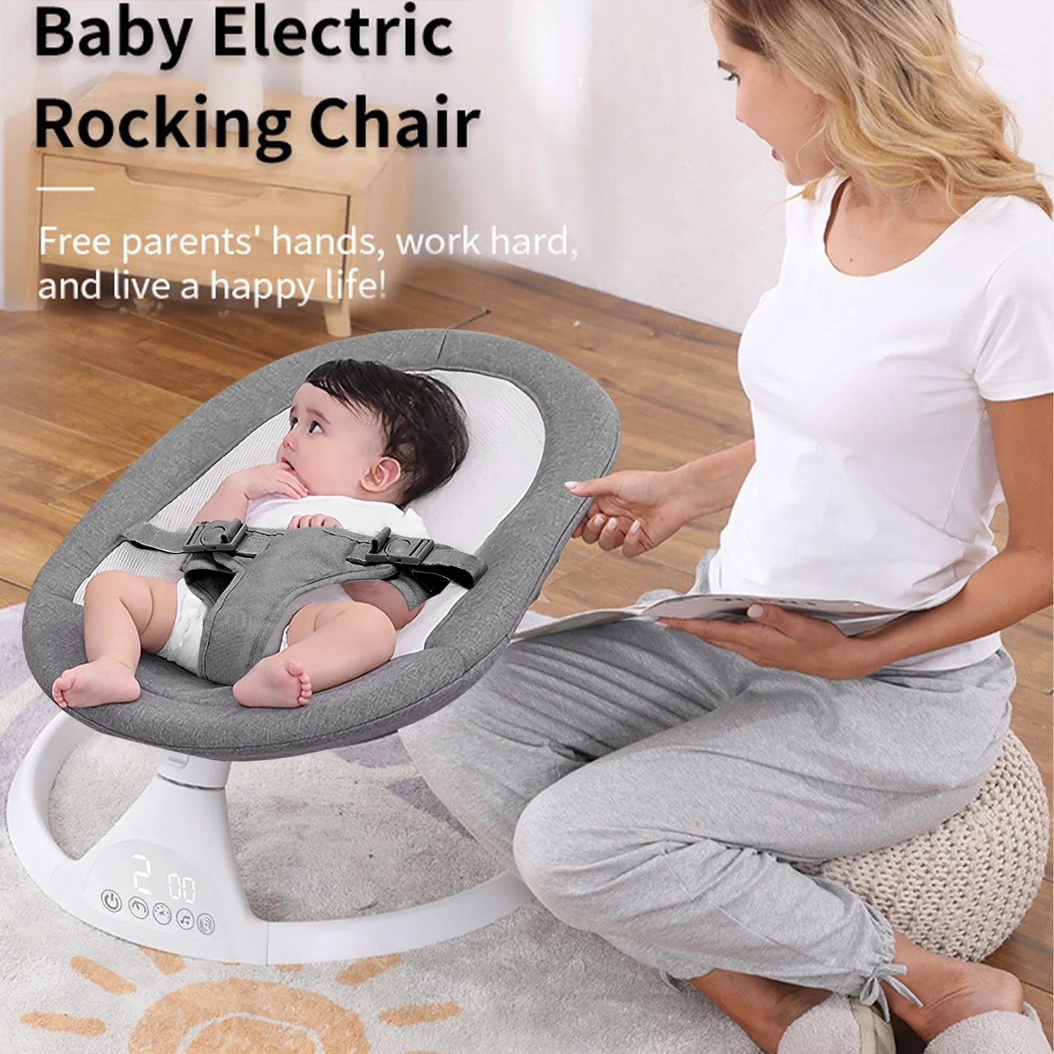 Baby Swing for Infants, Bluetooth Swing Electirc Baby Rocker Bouncer, Intelligent Auto Swing with 5 Speed