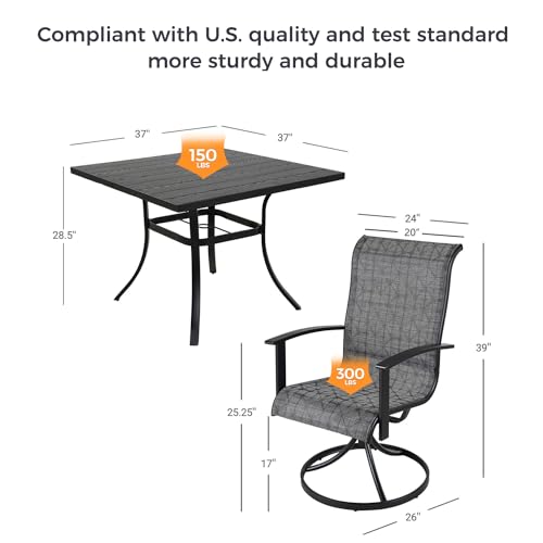 Grand patio 7-Piece Patio Dining Set for 6, Outdoor Dining Set with Swiviel Patio Chairs & 1 Rectangular Woodgrain Dining Table with Umbrella Hole