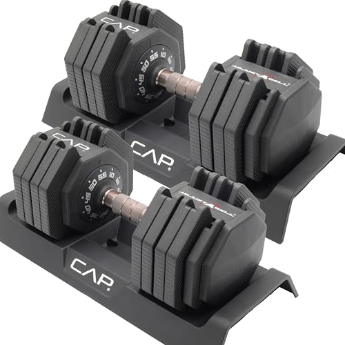 CAP Barbell ADJUSTABELL Adjustable 55 lb Hex Dumbbell Weights - Singles & Pairs | Multiple Handle Options