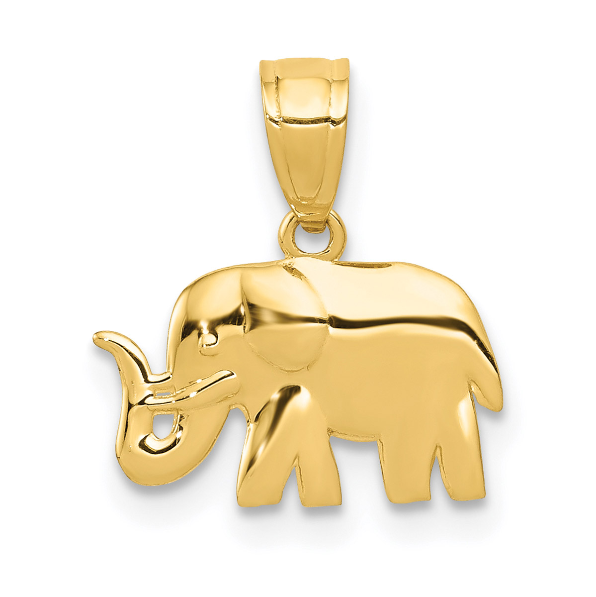 Carat in Karats 10K Yellow Gold Polished Elephant Pendant Charm (14.5mm x 13mm) With 10K Yellow Gold Lightweight Rope Chain Necklace 20''