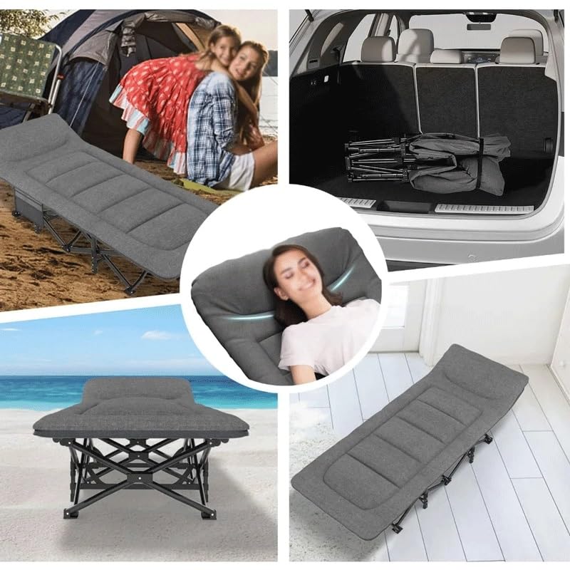 Camping Cot with Cushion and Pillow Portable Folding Bed for Sleeping Lightweight Tent Cot with Carry Bag
