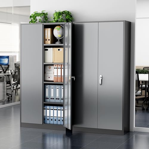 Greenvelly Metal Storage Cabinet, 72" Black Locking Storage Cabinets with Doors and 4 Shelves, Metal Cabinet for Garage Home Office, Classroom