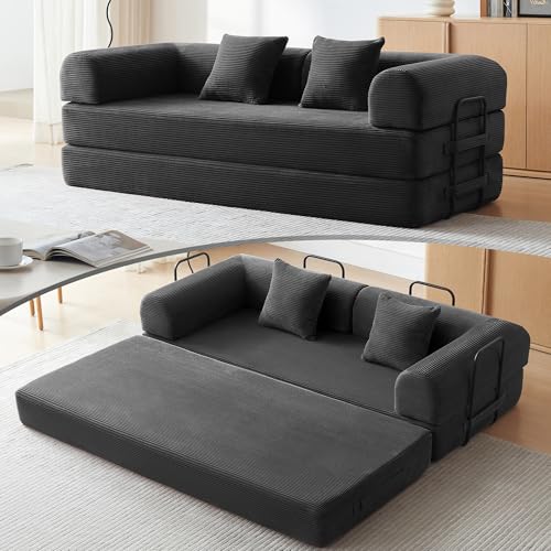 Convertible Sleeper Sofa Bed with Cylindrical Pillow, Comfy Foldable Sofa Bed Compressed Sofa in Box