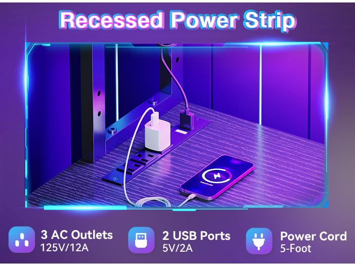 AODK L Shaped Desk Gaming Desk with LED Light & Power Outlet