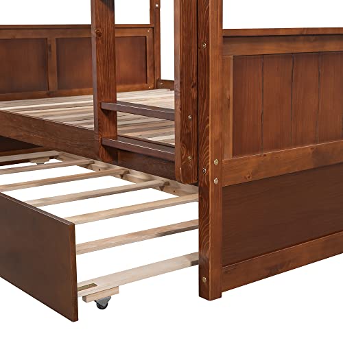 SOFTSEA Twin Over Full Bunk Bed with Slide, Solid Wood Bunk Beds with Stairs for Kids