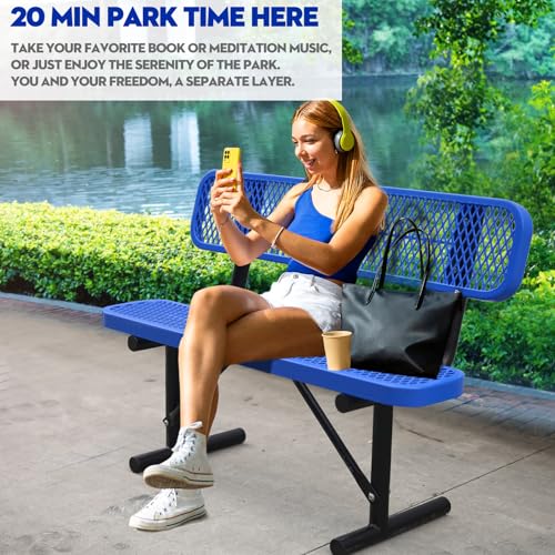 8FT Heavy Duty Park Bench with Back Portable Frame, Outdoor Metal Park Bench with Backrest, Steel Mesh Outdoor Bench for Garden, Lawn, Patio, Porch