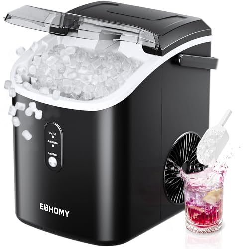 EUHOMY Nugget Ice Maker Countertop with Handle, Ready in 6 Mins, 34lbs Per Day, Removable Top Cover, Auto-Cleaning