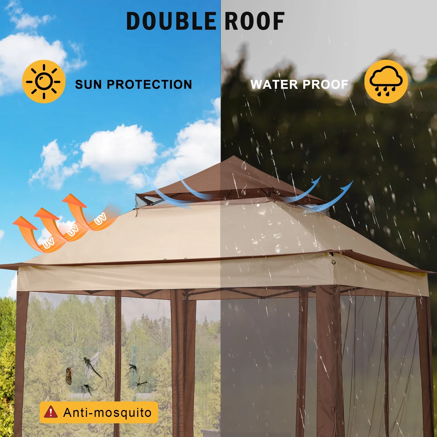ABCCANOPY 13'x13' Gazebo Tent Outdoor Pop up Gazebo Canopy Shelter with Mosquito Netting, Brown