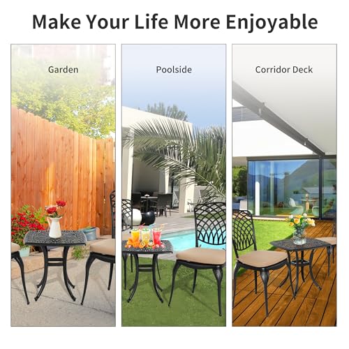 HOMEFUN Bistro Table and Chairs Set of 2 Outdoor 3 Piece Patio Set, Rose Pattern Cast Aluminum Bistro for Garden Balcony