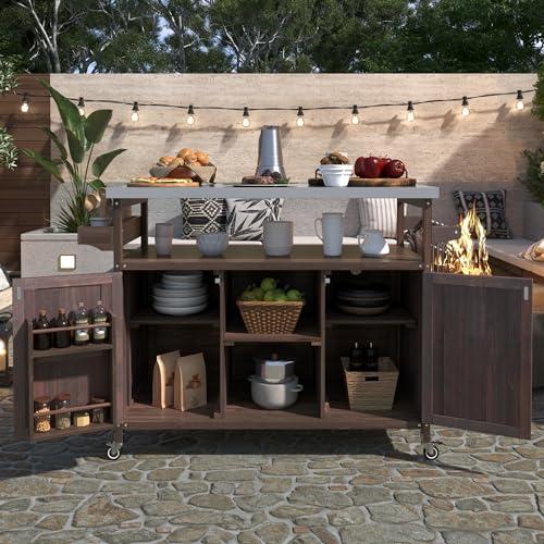 Farmhouse Kitchen Island with Power Outlet, Drop Leaf, Spice Rack and Drawer,Rolling Kitchen Cart on Wheels