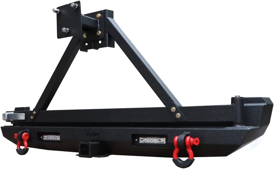 Vijay Rear Bumper With LED Lights and Tire Carrier Compatible with 1984-2001 Cherokee XJ