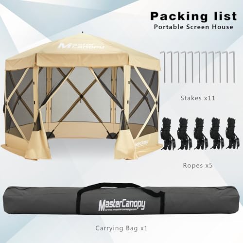 MASTERCANOPY 12x12FT Pop Up Gazebo Screen Tent - Instant Screen House with Netting, Quick Set, Outdoor Canopy Shelter with Carry Bag for Camping