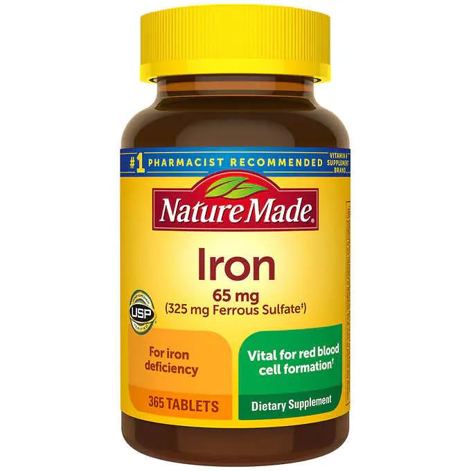 Nature Made Iron 65 mg (325 mg Ferrous Sulfate) Tablets, 365 Tablets | Vital for Red Blood Cell Formation - Kansas Nuitrition - HNZSDS