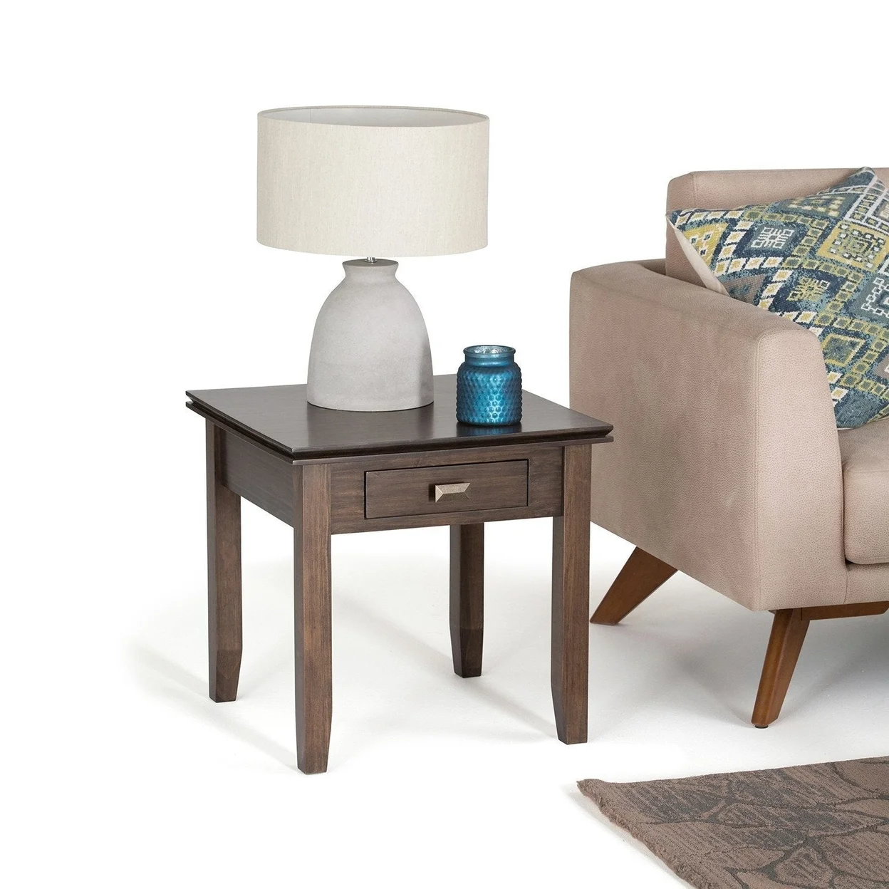 Simpli Home Artisan Solid Wood 21 in. Wide Square Transitional End Side Table in Russet Brown
