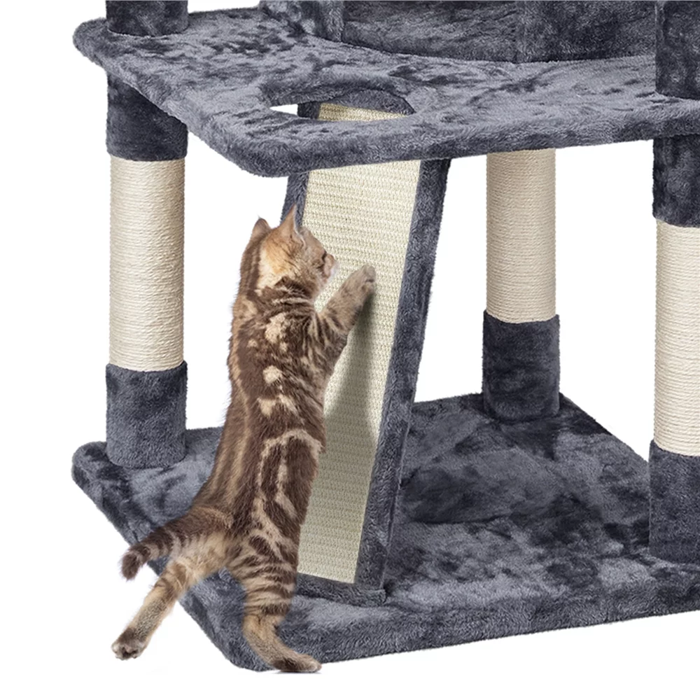Easyfashion Large Cat Tree Plush Tower with Caves Condos Platforms Scratching Board, Dark Gray