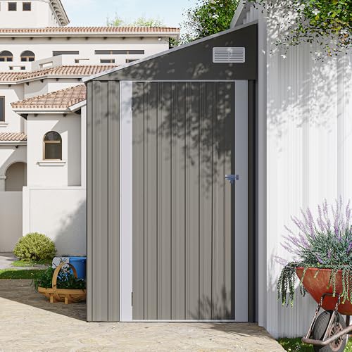 4×8 FT Outdoor Metal Storage Shed,Heavy-Duty Lean to Storage Shed with Floor Base,Garden Tool Metal Storage House W/Lockable Door and 2 Air Vents