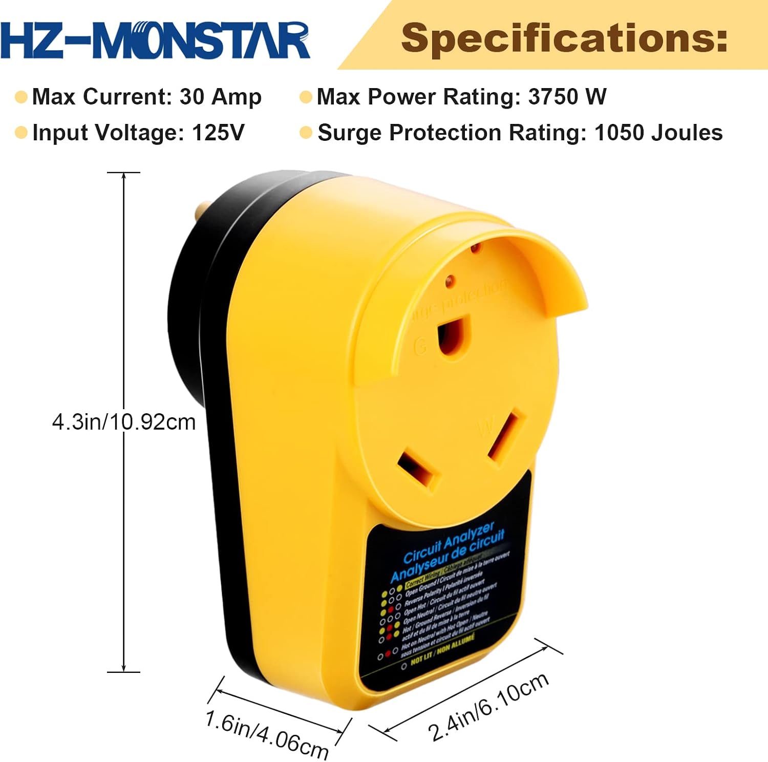 RV Surge Protector 30 Amp Adapter with LED Indicator Light, Circuit Analyzer Portable for RV Trailer Camper