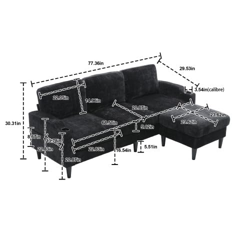 77'' Convertible Sectional Sofa Couch, L Shaped Couch 3 Seat Sofa Sectional with Reversible Storage Ottoman Bench & Cup Holder