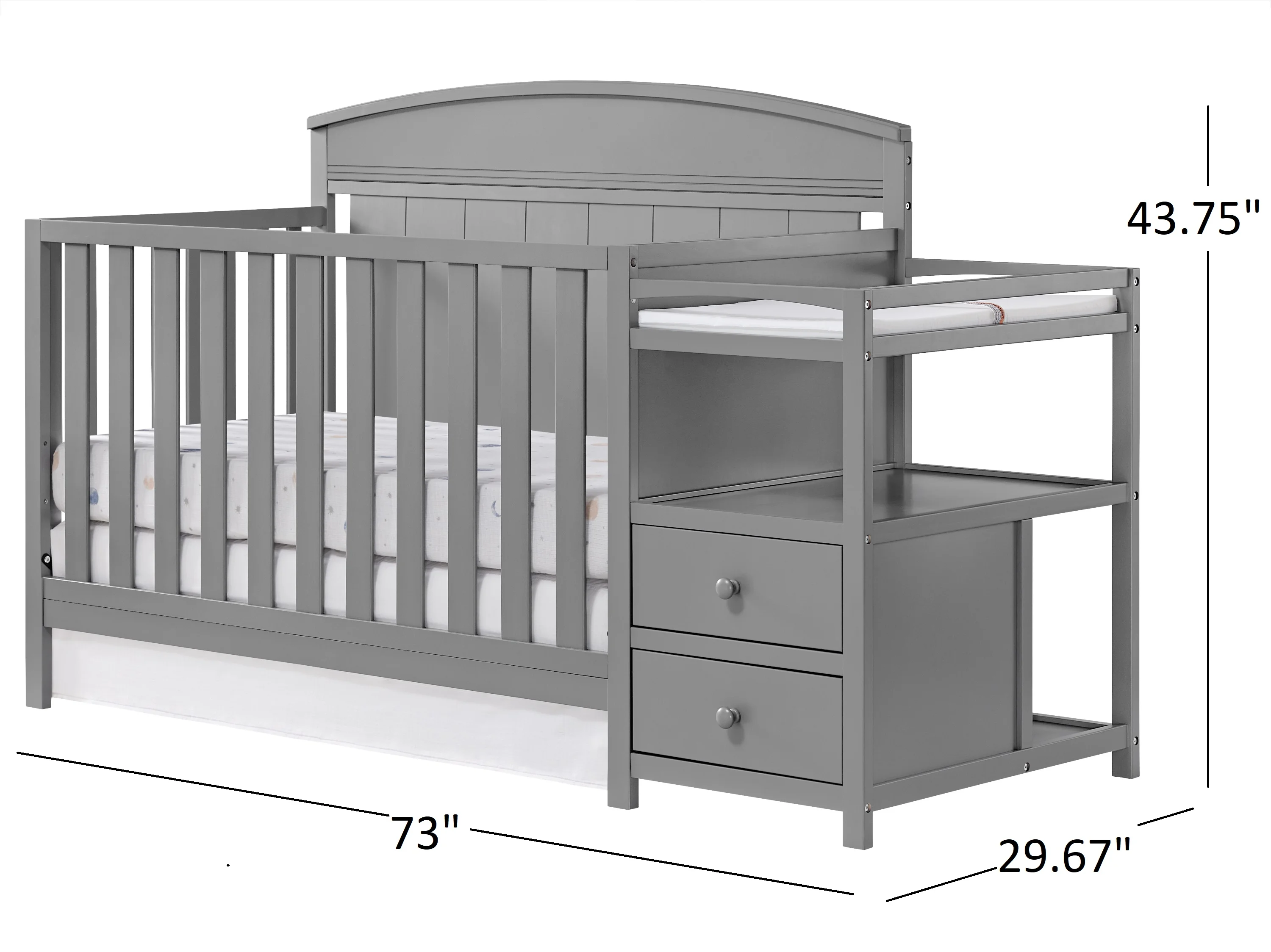 Oxford Baby Pearson 4-in-1 Convertible Crib & Changing Station, Dove Gray, GREENGUARD Gold Certified, Wooden Crib