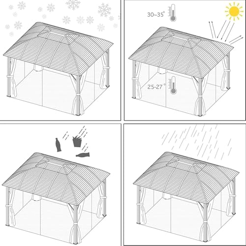 Domi 10’ x 10’ Hardtop Gazebo Metal Frame Canopy with Netting & Curtains