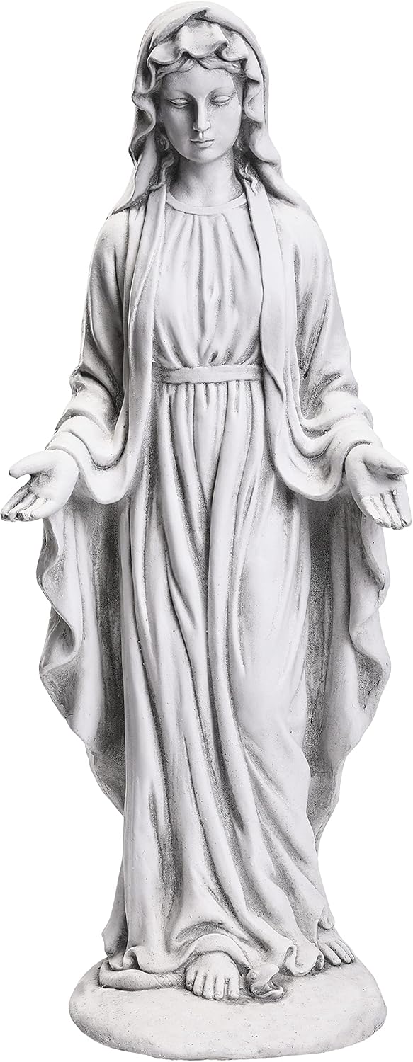 Virgin Mary Statue 29.9” Tall Religious Large Garden Statue Art Décor Blessed Mother Outdoor Statues for Garden in Magnesium Oxide Stone for Garden