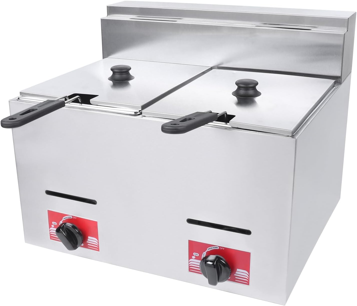 12L Commercial Electric Deep Fryer, Stainless Steel Dual Tank Stainless Steel Deep Fryer with 2 x 5.3QT Removable Baskets & Lid
