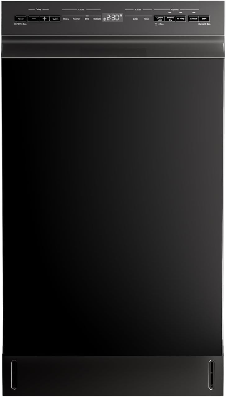 Midea MDF18A1ABB Built-in Dishwasher with 8 Place Settings, 6 Washing Programs, Stainless Steel Tub, Heated Dry, Energy Star, Black