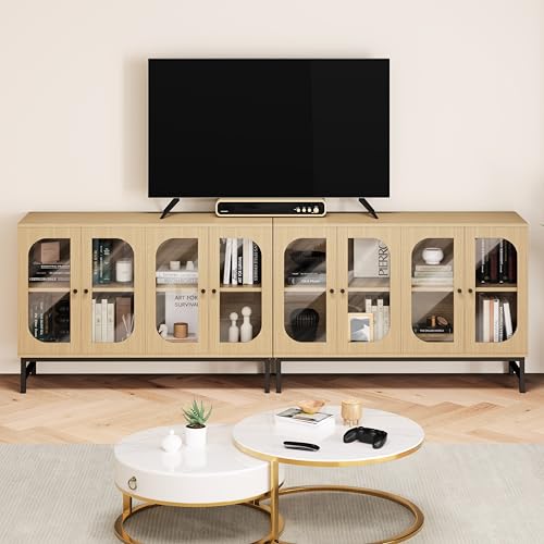 Luoxiao Sideboard Buffet Cabinet with Storage 47" Modern Storage Cabinets with Glass Doors and Adjustable Shelves Accent Wood Credenza for Living