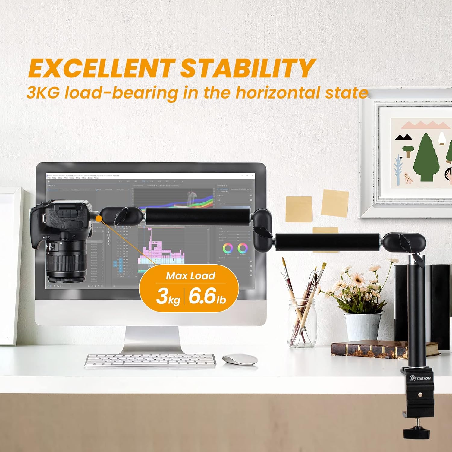 TARION Desk Camera Mount Stand Articulating Camera Arm Holder Heavty Duty Articulated Camera Mount Stand Adjustable Flexible Gear Joints TKA01-M
