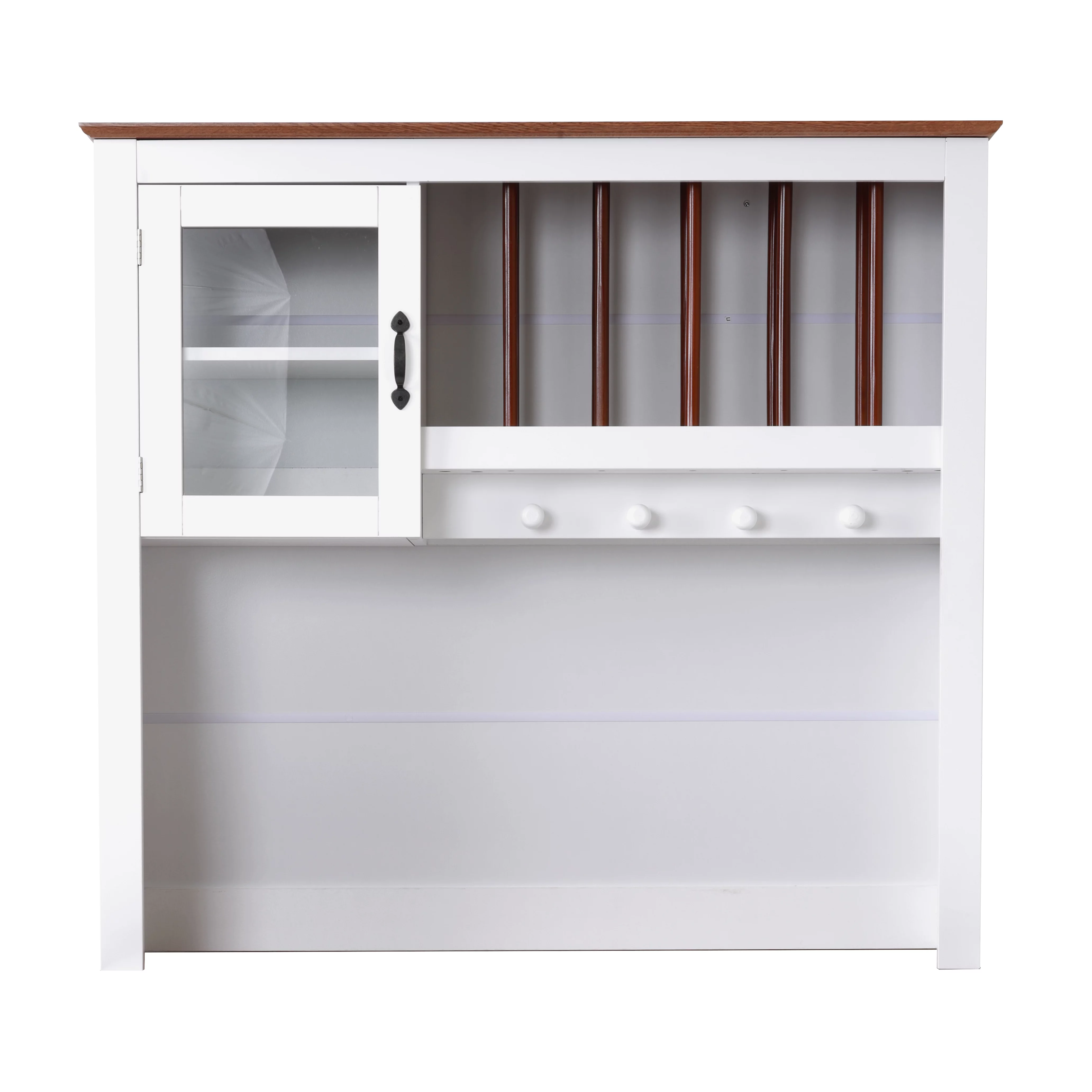 OS Home & Office Furniture Model 25307 Countryside Buffet Hutch with Glass Framed Door, Decorative Plate Storage, and Coffee Cup Hooks
