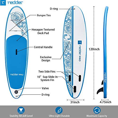 redder Stand Up Paddle Board Inflatable SUP Board for Kids and Adult Stand Up Paddling Board with Leash, Paddle, Backpack, Pump, Repair Kit