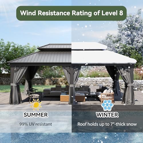 Aoxun 10' X 12' Hardtop Gazebo, Aluminum Outdoor Gazebo with Galvanized Steel Double Top Canopy