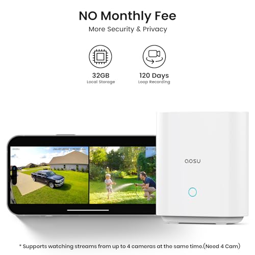 AOSU Security Cameras Outdoor Wireless, No Subscription, Solar-Powered, Home Security Cameras System with 360° Pan & Tilt, Auto Tracking