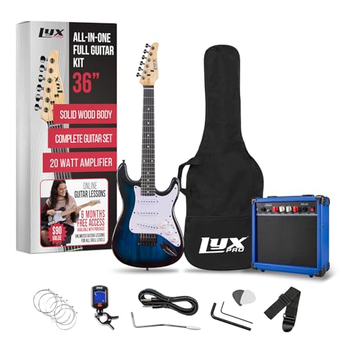 LyxPro 36 Inch Electric Guitar and Kit for Kids with 3/4 Size Beginner’s Guitar, Amp, Six Strings, Two Picks, Shoulder Strap, Digital Clip On Tuner
