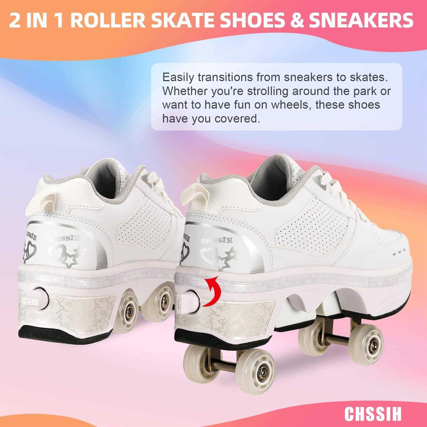 CHSSIH Roller Skates for Women Outdoor,Parkour Shoes with Wheels for Girls/Boys,Kick Rollers Shoes Retractable Adults/Kids,Quad Roller Skates Men