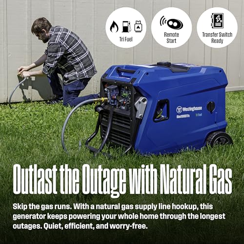 Westinghouse 11000 Peak Watt Tri-Fuel Portable Inverter Generator, Remote Start, Transfer Switch Ready, Gas/Propane/Natural Gas Powered, Low THD