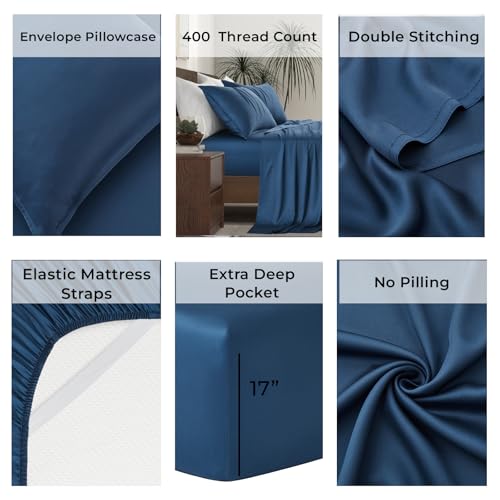 Luxury Bamboo Market | Queen Size Bed Sheet Set | 100% Viscose Made from Bamboo | Organically Grown | Ultra Soft | Cooling Sheets for Hot Sleepers |