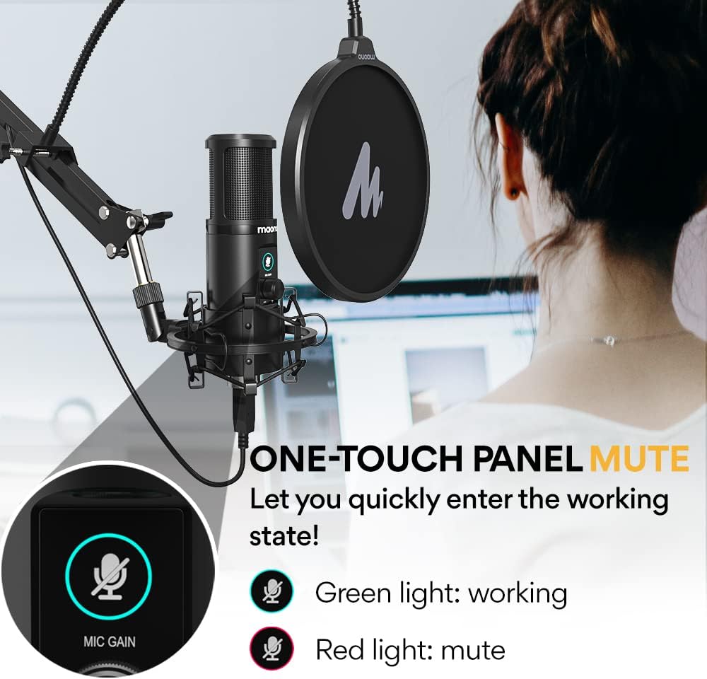 USB Microphone with One-Touch Mute and Gain Knob, MAONO Professional Condenser Computer PC Mic for Podcasting, Recording, Gaming, Live Streaming