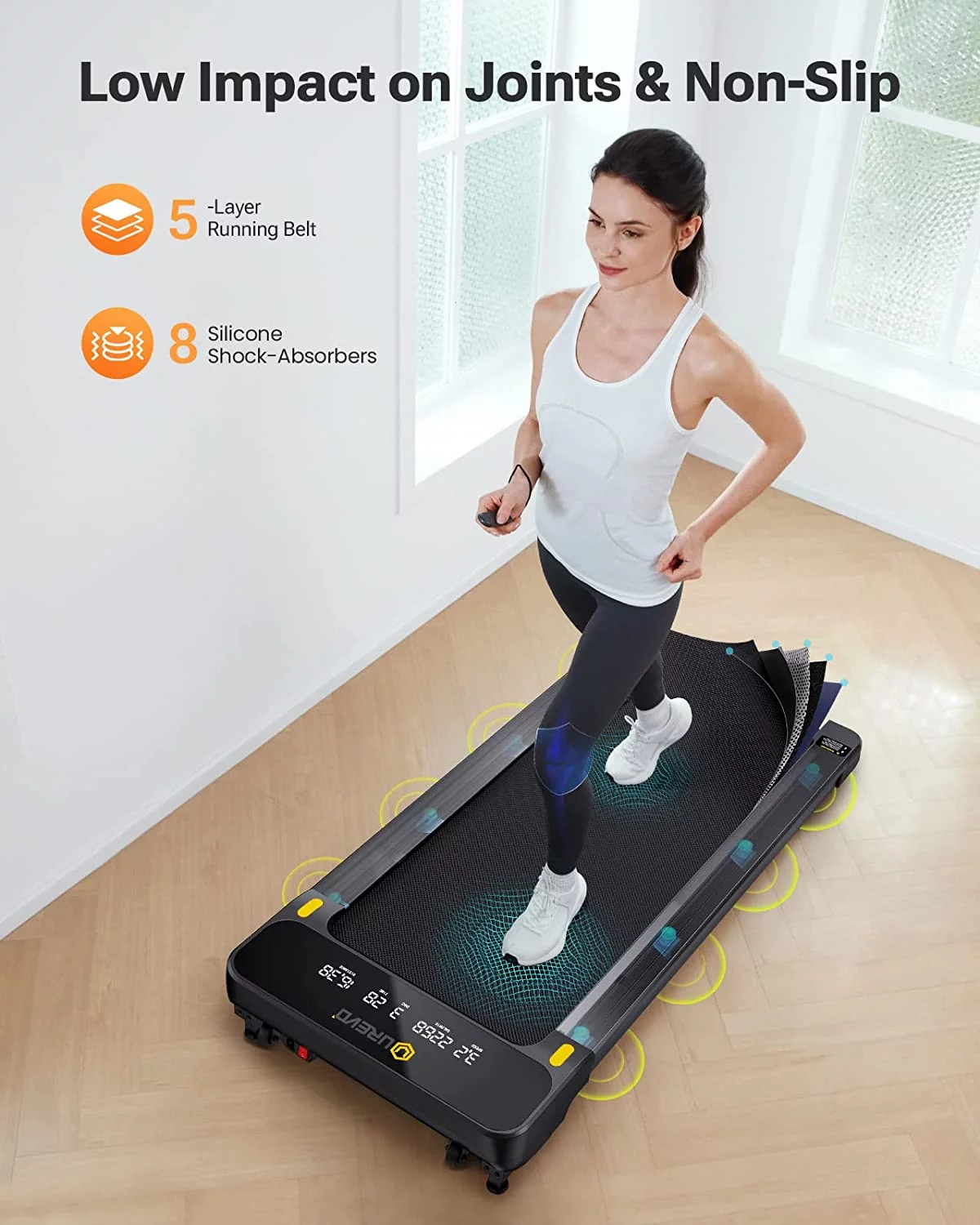 UREVO Treadmill with 9% Auto Incline, ?2.5 HP 265lbs Under Desks Treadmill with Remote Control Walking Pad for Home Office