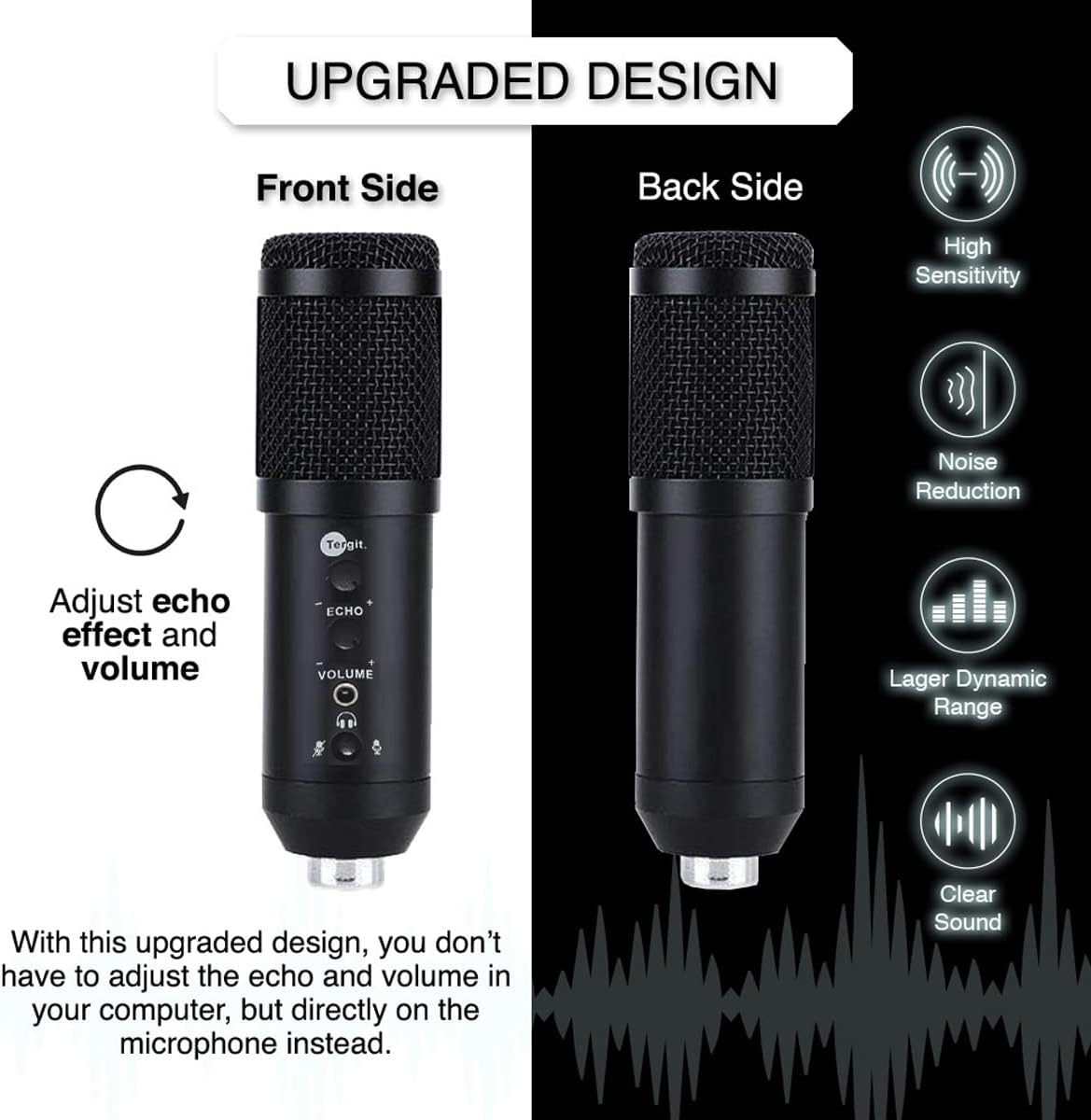 TERGIT Upgraded Condenser Microphone Professional Studio Cardioid Kit Arm Shock Mount Pop Filter Plug and Play Podcasting Gaming YouTube Broadcasting