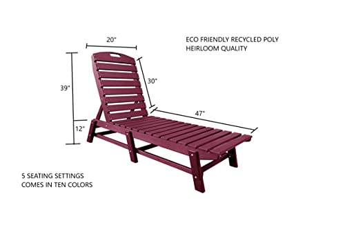Outdoor Pool Chaise Lounge, Heavy-Duty Beach Lounger - Folding, HDPE, Recycled Poly Furniture - Reclining Lounge Chair for Patio, Deck, Beach, Cabana