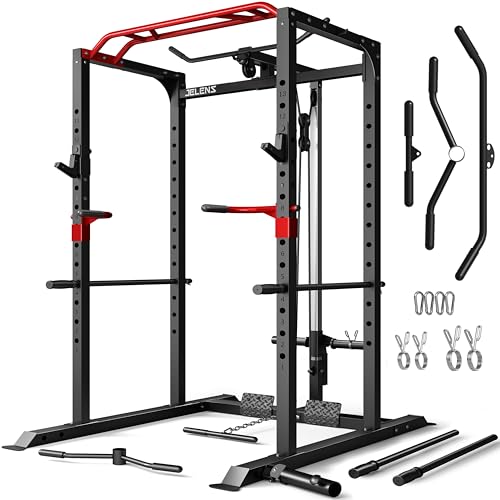 Power Cage, 2000LBS Multi-Function S11 Power Rack with LAT Pulldown, Squat Rack with Adjustable Pulley System and More Training Attachments