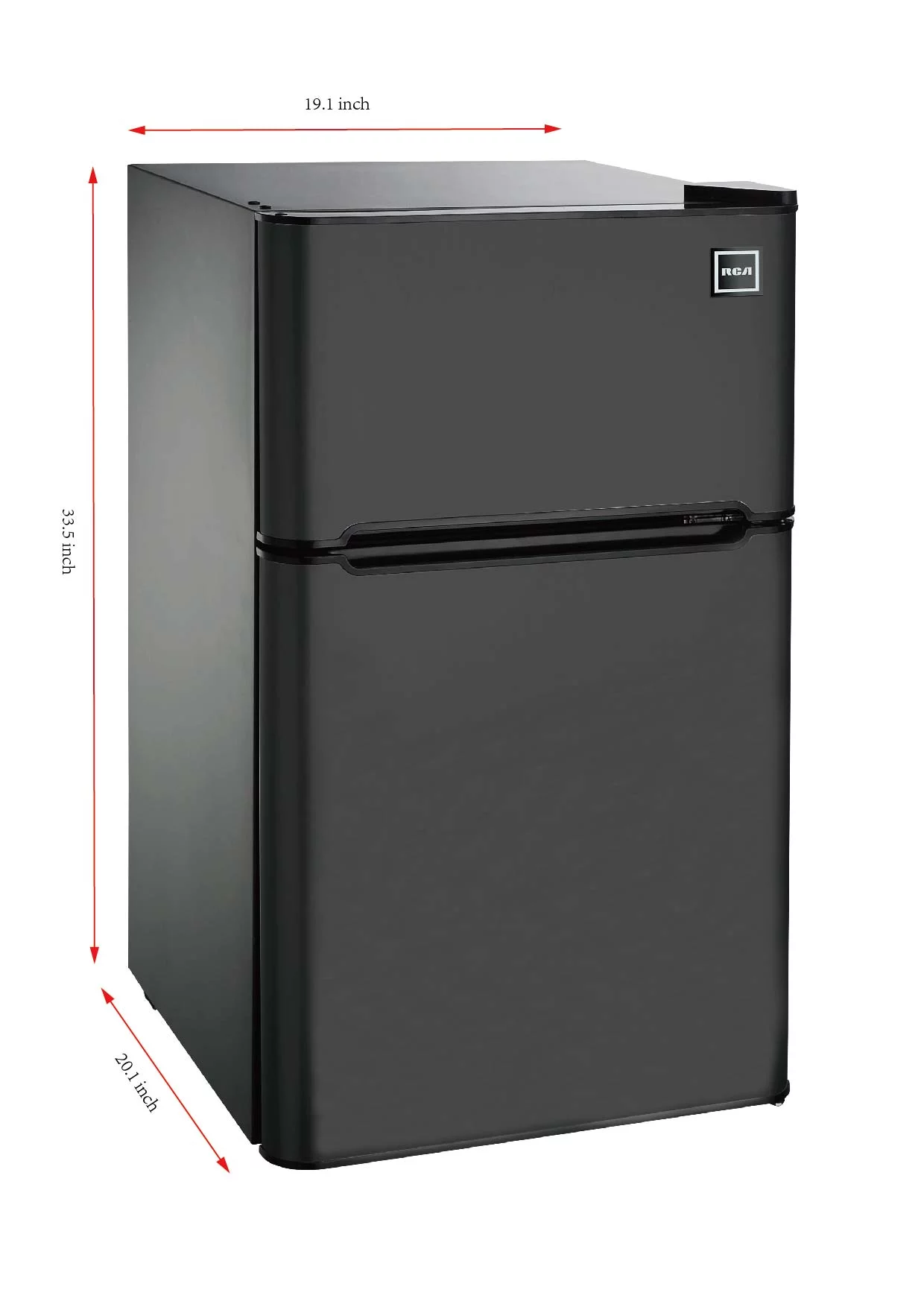 RCA 3.2 Cu Ft Two Door Mini Fridge with Freezer RFR832, Black