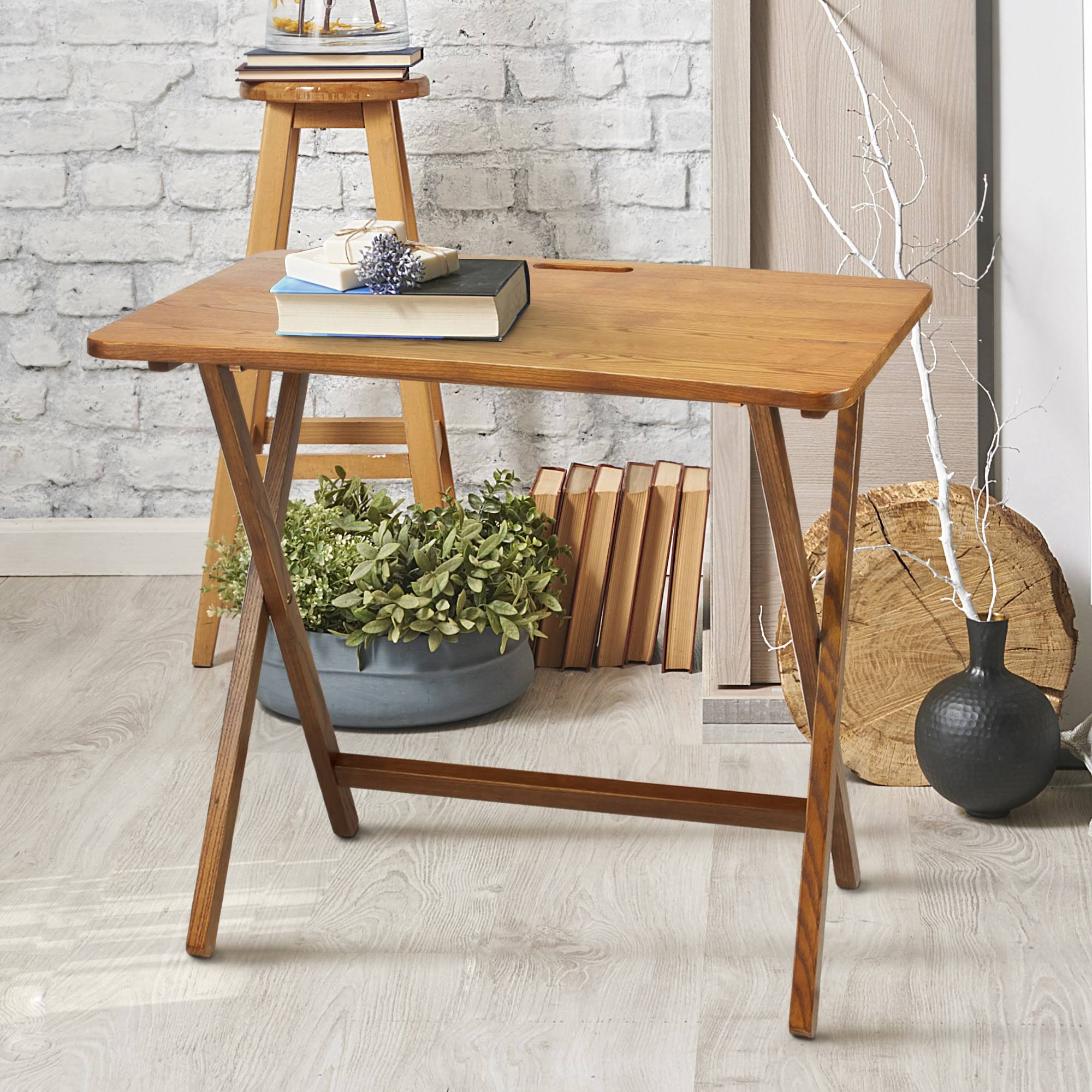 Copper Grove Goosefoot Red Oak Folding TV Tray Table Brown Traditional, Casual