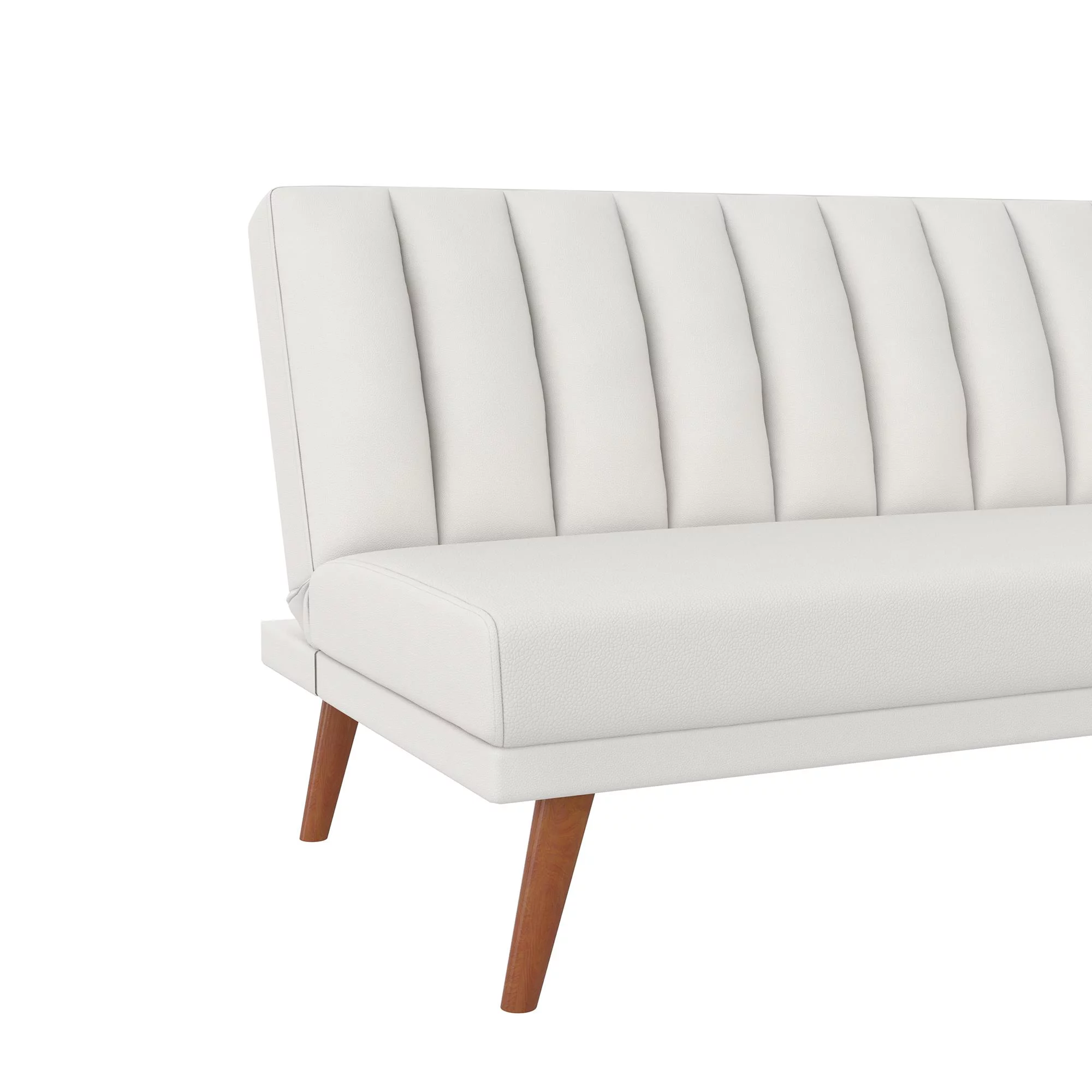Novogratz Brittany Armless Futon, Sofa Lounger and Sleeper with Hideaway Support Legs, White Faux Leather