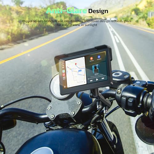 LAMTTO 7-Inch Wireless Motorcycle Carplay GPS Navigation System with Apple Carplay and Android Auto