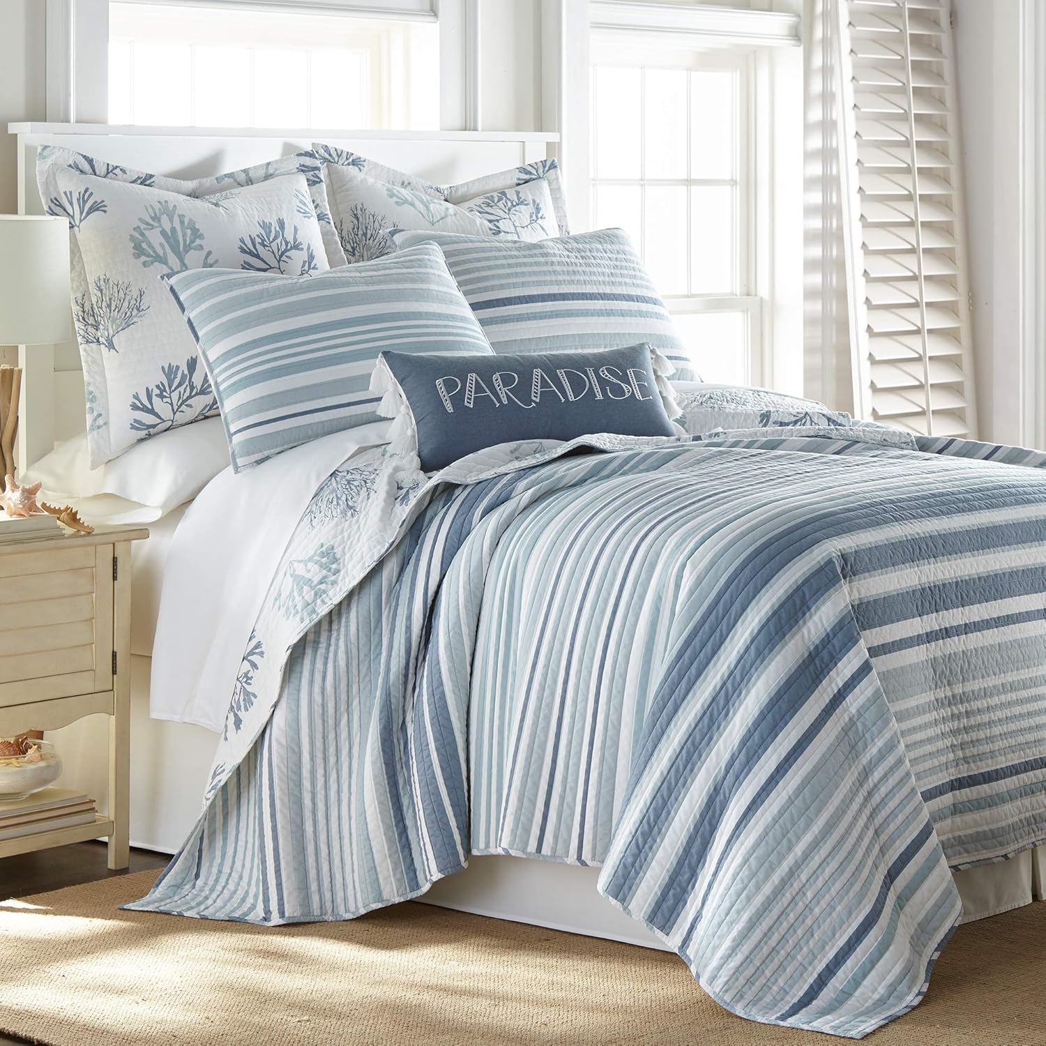 Levtex home - Truro - Euro Sham (26x26in.) - Tropical Coral in Shades of Blue - No Quilted