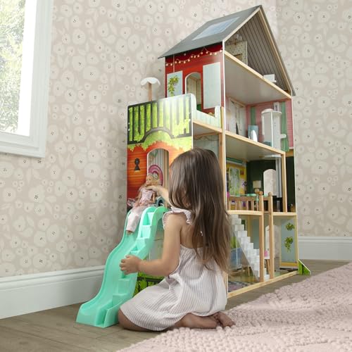 Delta Children Deluxe Maui Dollhouse - Large 4-Story Dollhouse with 12 Rooms Includes 50 Accessories - Working Elevator, Wave Slide, Lights/Sounds