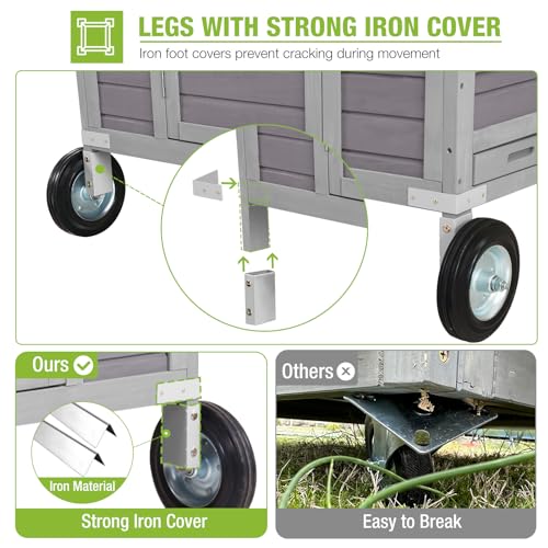 GUTIINNEEN Mobile Chicken Coop with Super Large Wheels and Four Nesting Boxes Mobile Duck House for 8-10 Chickens 68.1" L x 41.3" W x 49" H