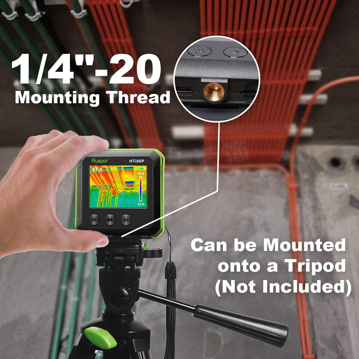 Pocket-Sized IR Thermal Imager, Huepar 80 x 60 Infrared Resolution Thermal Imaging Camera Measurement Range 14°F~752°F with 76800 Pixels Display